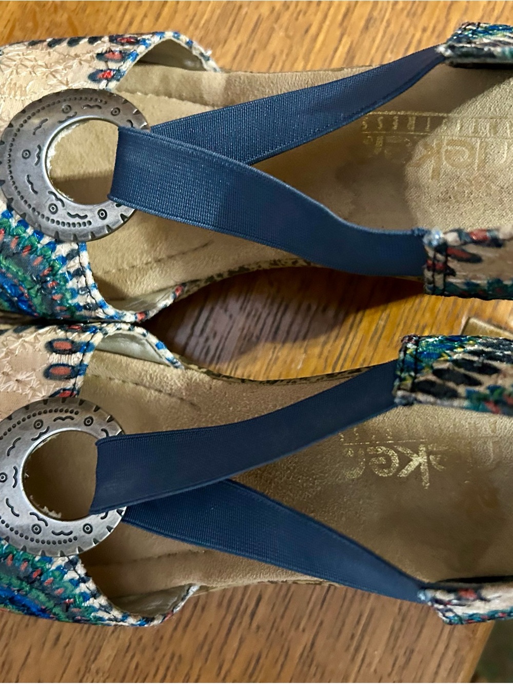 Rieker 37 Women's Remonte Denimembroidered wedge sandal silver 60682 navy strap - Picture 7 of 10